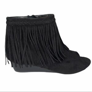 Sam Edelman Kelly Fringe Black Peep Toe Wedge 5